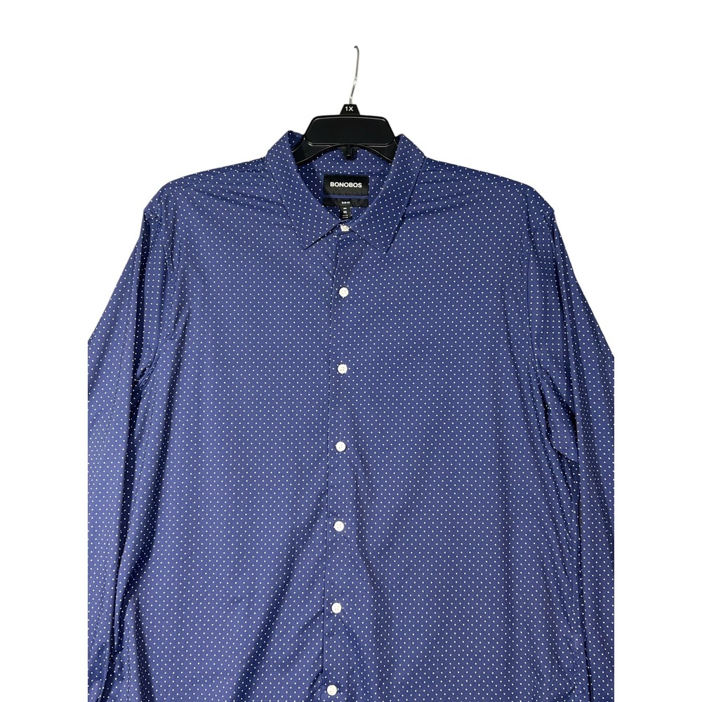 Bonobos Button Down Shirt Mens XXL Blue Polka Dot Slim Fit Stretch Long Sleeve